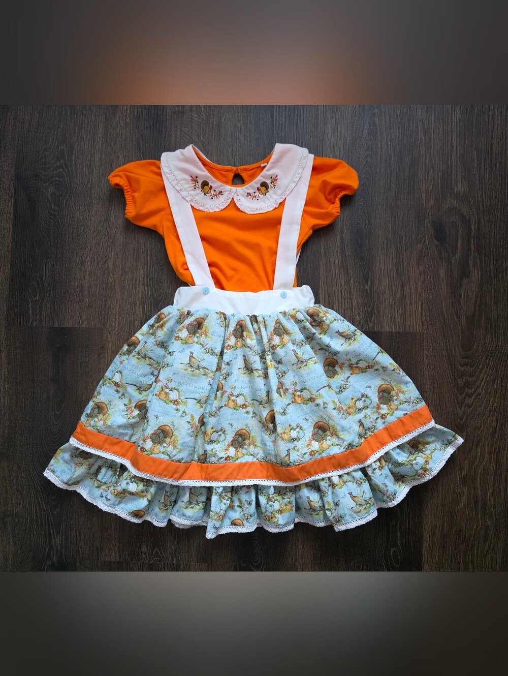 Fall Thanksgiving turkey pumpkin skirtall 2-pc outfit